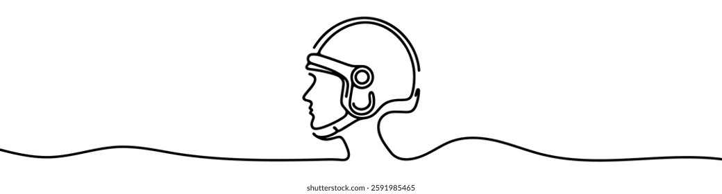 Minimalist vector illustration of a motorcycle helmet created using a single continuous line