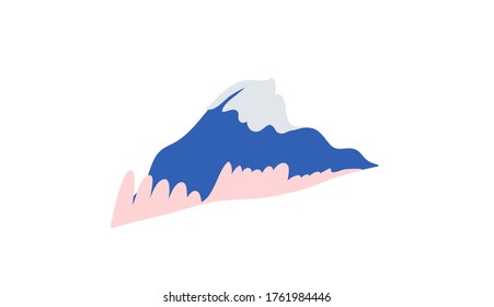 Minimalist vector illustration with mountain and trees. Colorful nature element. For cards, posters, tote bags.