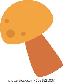 Minimalist vector illustration of a mushroom with orange cap and stem isolated on a white background, representing concepts of nature, food, and autumn