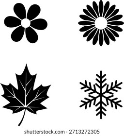 Ilustración vectorial minimalista de Elementos naturales para estaciones: primavera, verano, otoño, invierno.