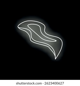 Minimalist vector illustration of a neon sign showing a white flowing shape glowing on a black background