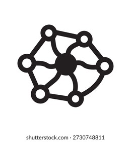 Una Ilustración vectorial minimalista de una red neuronal que representa el aprendizaje profundo, con nodos interconectados y un nodo central.