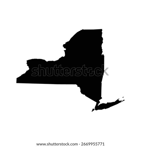A minimalist vector illustration of the New York state map in black, isolated on a white background. This design is perfect for themes related to travel, geography, and USA maps.