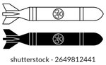 Minimalist vector illustration of a nuclear bomb icon in outline and solid styles. Perfect for warning signs, military infographics, danger labels, and threat-related content. 