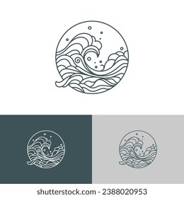 Minimalist vector illustration of ocean wave line art logo