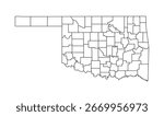 A minimalist vector illustration of the Oklahoma state map, created with a clean and modern outline style with individual areas highlighted. 