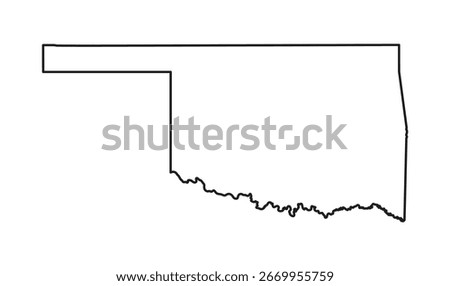 A minimalist vector illustration of the Oklahoma state map, created with a clean and modern outline style. This design is perfect for themes related to travel, geography, and USA maps.