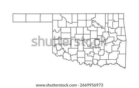 A minimalist vector illustration of the Oklahoma state map, created with a clean and modern outline style with individual areas highlighted. 