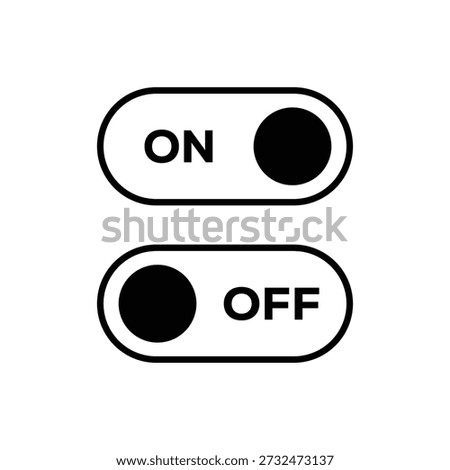 A minimalist vector illustration of an on and off toggle switch for user interface design.