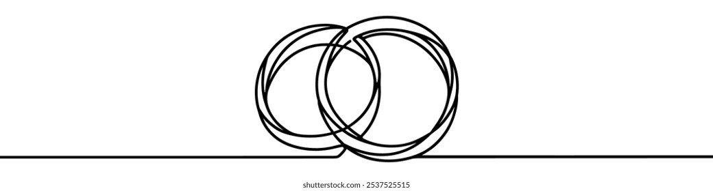 Minimalist vector illustration of one continuous line drawing wedding rings.