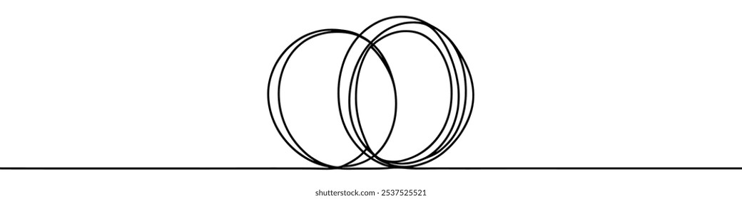 Minimalist vector illustration of one continuous line drawing wedding rings.