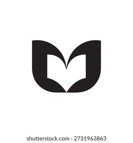 Uma ilustração vetorial minimalista de um livro aberto com um fundo preto e páginas brancas. Ideal para projetos educacionais, literários ou com temática de leitura. O design é limpo e moderno, adequado para vários meios digitais e de impressão.