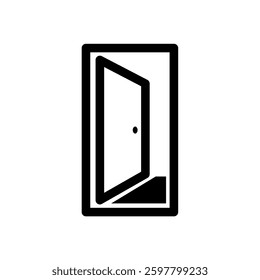 A minimalist vector illustration of an open door, symbolizing opportunity, welcome, and new beginnings. Clean lines and a simple design make it versatile for various uses.