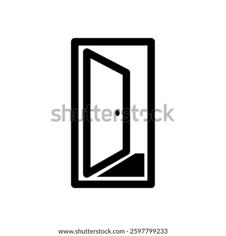 A minimalist vector illustration of an open door, symbolizing opportunity, welcome, and new beginnings. Clean lines and a simple design make it versatile for various uses.