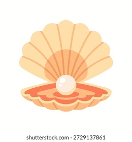 A minimalist vector illustration of a an open seashell with a pearl