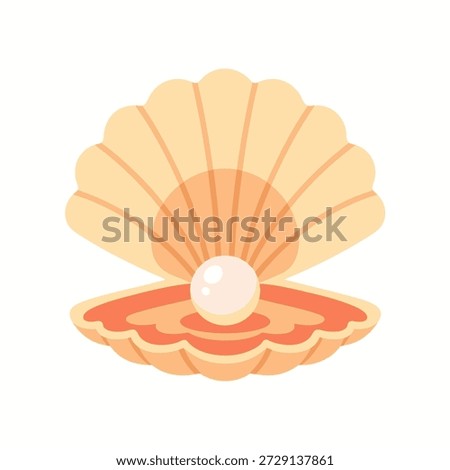 A minimalist vector illustration of a an open seashell with a pearl