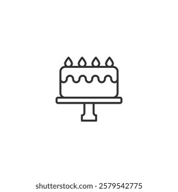 Minimalist vector illustration of a outline birthday cake with lit candles, designed in a modern flat style. Perfect for celebrations, party themes, and festive templates.