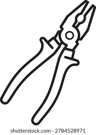 Minimalist vector illustration of a pair of pliers cutting through wire with a clean, bold outline style.