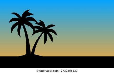 Ilustração vetorial minimalista de palmeiras ao pôr do sol com um céu gradiente (azul, laranja). Design limpo e moderno. Representa visão, estratégia e senso de oportunidade. Adequado para tecnologia, corporativo ou apresentações que precisam de um visual profissional e calmante com uma pitada de aspiração.