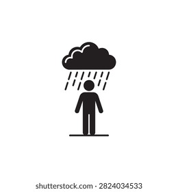 Minimalist vector illustration of a person standing in the rain
