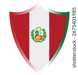 Minimalist vector illustration of Peru flag with red and white stripes and national coat of arms.