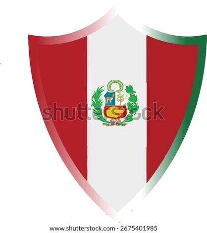 Minimalist vector illustration of Peru flag with red and white stripes and national coat of arms.