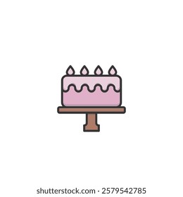 Minimalist vector illustration of a pink birthday cake with lit candles, designed in a modern flat style. Perfect for celebrations, party themes, and festive templates.