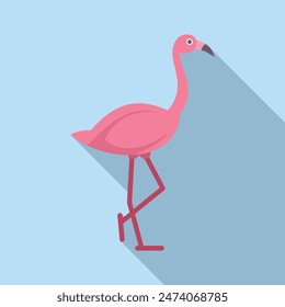 Minimalist vector illustration of a pink flamingo walking with its long legs