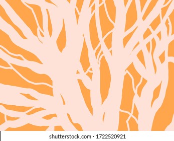 Minimalist vector illustration with pink tree trunks on yellow background.  For cards, posters, stationery, as background or template. Natural colors.