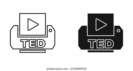 Minimalist vector illustration of play and pause buttons on a vintage-style TED media player. Ideal for technology, multimedia, education, and business presentations or digital design projects.