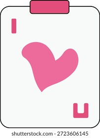 Ilustración vectorial minimalista de una carta con un símbolo de corazón y letras que forman "I Heart U" (Te amo). Concepto de tarjeta de juego de diseño plano creativo para el día de San Valentín.