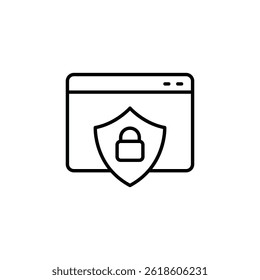 A minimalist vector illustration portraying website security with shield lock