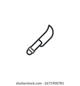 A minimalist vector illustration presents a machete, depicted with thin black lines against a clean white backdrop. The stylized design emphasizes the tool's functionality in activities like farming
