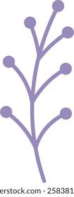 Minimalist vector illustration of a purple branch with round berries growing on a solid white background, representing concepts of nature, growth, and simplicity