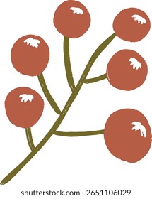 Minimalist vector illustration of red berries on branches in a simple botanical style