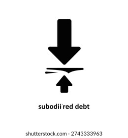 Minimalist vector illustration of red debt subordination with downward arrows showing financial hierarchy and risk flow in business.