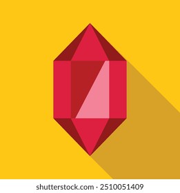 Minimalist vector illustration of a red gemstone casting a long shadow on a yellow background