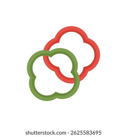 Minimalist vector illustration of red and green bell pepper slices forming a flower shape, representing healthy eating and fresh produce