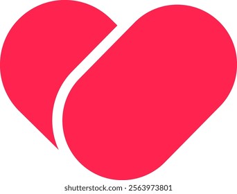 Minimalist vector illustration of a red heart divided in two parts forming a drop is showing love, care, and affection, perfect for Valentine s Day or any romantic occasion