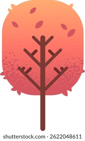 Minimalist vector illustration representing autumn, featuring a stylized tree with falling leaves on a warm gradient background, ideal for nature and seasonal projects