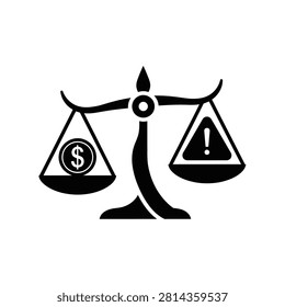 Minimalist vector illustration representing the balance between profit and risk. Ideal for financial, legal, or business concepts regarding compliance, ethics, and economic warnings.