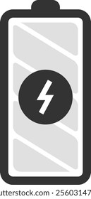 Minimalist vector illustration representing a battery charging, with a lightning symbol indicating the ongoing energy flow, perfect for projects related to power, electricity, and energy storage