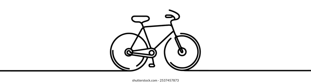 Minimalist vector illustration representing a bicycle standing on a road, made as a continuous line drawing