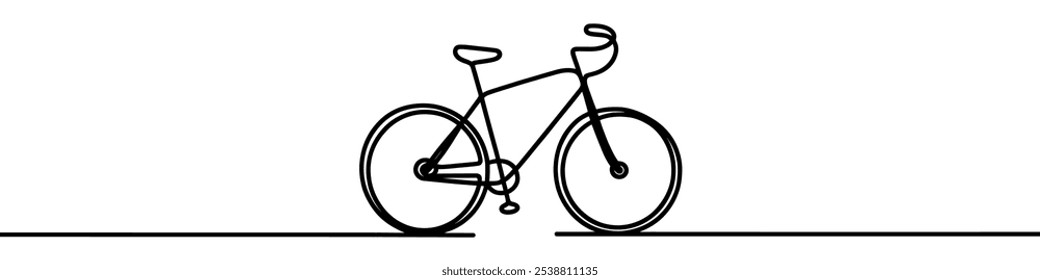 Minimalist vector illustration representing a bicycle standing on a road, made as a continuous line drawing