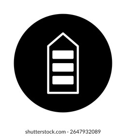 Minimalist vector illustration representing a building facade with horizontal windows inside a black circle background