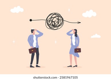 Minimalist vector illustration representing a complicated problem, complexity, or difficulty in decision-making.