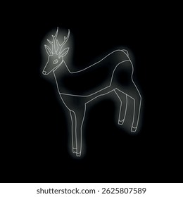 Minimalistische Vektorgrafik, die ein Reh darstellt, das in weißem Neonlicht leuchtet, ideal für Projekte im Zusammenhang mit Natur und Tieren