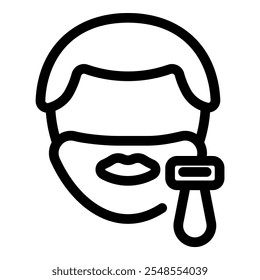 Minimalist vector illustration representing a man shaving his beard using an electric razor, ideal for web and mobile apps