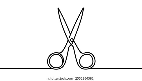 Minimalistische Vektorgrafik, die eine Schere mit einer einzigen durchgehenden Linie darstellt. Vektorgrafik.