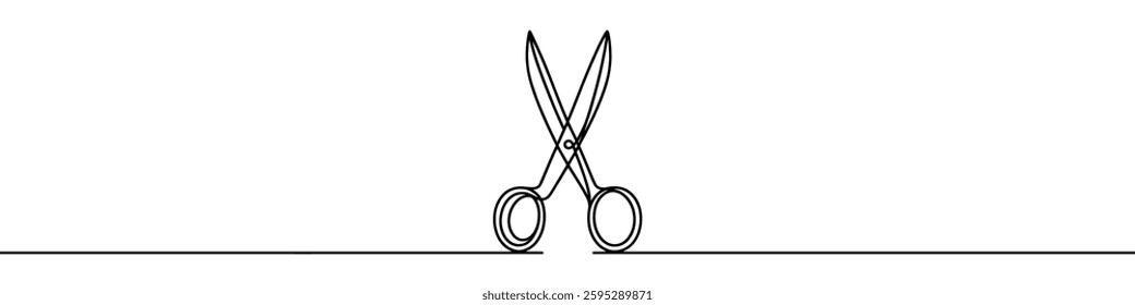 Minimalist vector illustration representing a pair of scissors, using a single continuous line. Vector illustration.